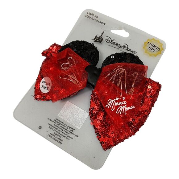 Disney Parks Hair Bow Adult Red Light-Up Minnie Mouse Light Up Ears Heart Parade - Picture 1 of 8